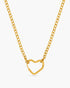 Gold heart-shaped pendant necklace on a white background